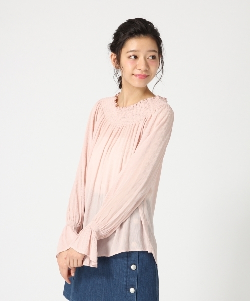 LOWRYS FARM（ローリーズファーム）の「ヨウリュウシャーリングブラウス　747802 （シャツ/ブラウス・レディース・オフホワイト/グリーン/ピンク/ブラック・LARGE/MEDIUM）」の2枚目の写真