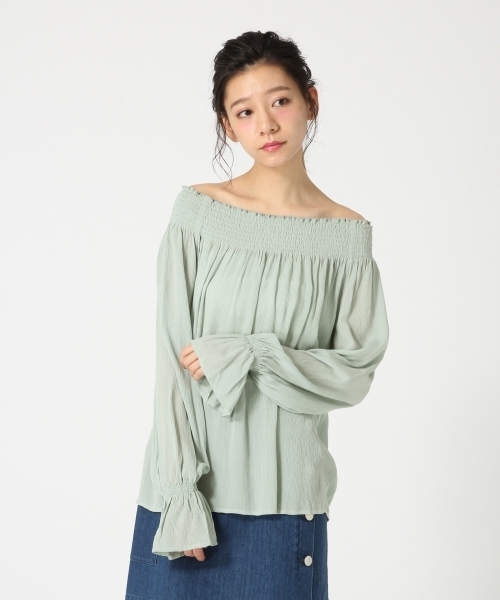 LOWRYS FARM（ローリーズファーム）の「ヨウリュウシャーリングブラウス　747802 （シャツ/ブラウス・レディース・オフホワイト/グリーン/ピンク/ブラック・LARGE/MEDIUM）」の4枚目の写真