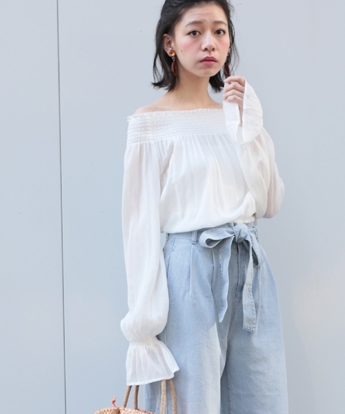 LOWRYS FARM（ローリーズファーム）の「ヨウリュウシャーリングブラウス　747802 （シャツ/ブラウス・レディース・オフホワイト/グリーン/ピンク/ブラック・LARGE/MEDIUM）」の12枚目の写真