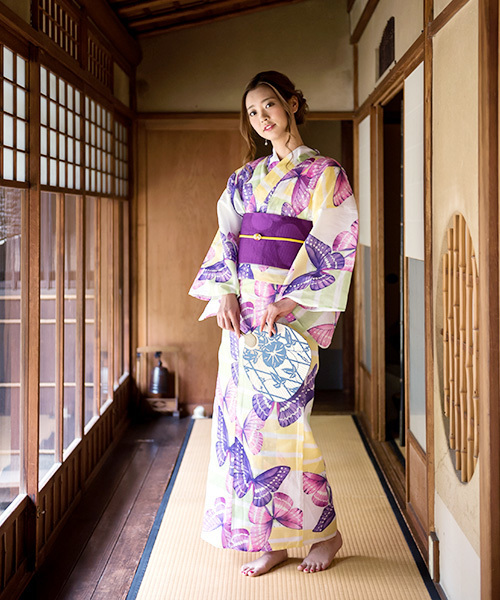女性浴衣単品 パープル 浴衣 蝶 浴衣 パープル Kimonomachi キモノマチ のファッション