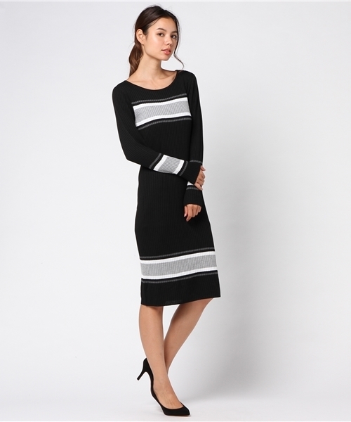 GeeRA（ジーラ）の「配色ニットリブワンピース（ワンピース・レディース・オフホワイト/グレー/ブラック・SMALL/MEDIUM/LARGE/X-LARGE）」の12枚目の写真