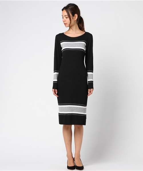 GeeRA（ジーラ）の「配色ニットリブワンピース（ワンピース・レディース・オフホワイト/グレー/ブラック・SMALL/MEDIUM/LARGE/X-LARGE）」の4枚目の写真