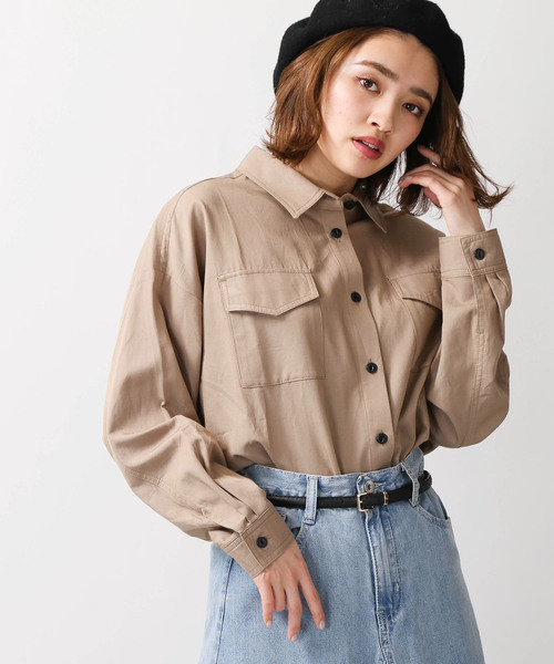 WEGO(ウィゴー)の「WEGO/コットンレーヨンシャツ(シャツ/ブラウス・レディース・ブラック/ベージュ/カーキ・FREE)」の2枚目の写真