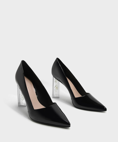 CHARLES & KEITH(チャールズ & キース)の「フローラルルーサイトヒールパンプス / FLORAL LUCITE HEEL PUMPS(パンプス・レディース・ブラック/シルバー・22.5cm/23cm/23.5cm/24.5cm/25cm)」の4枚目の写真