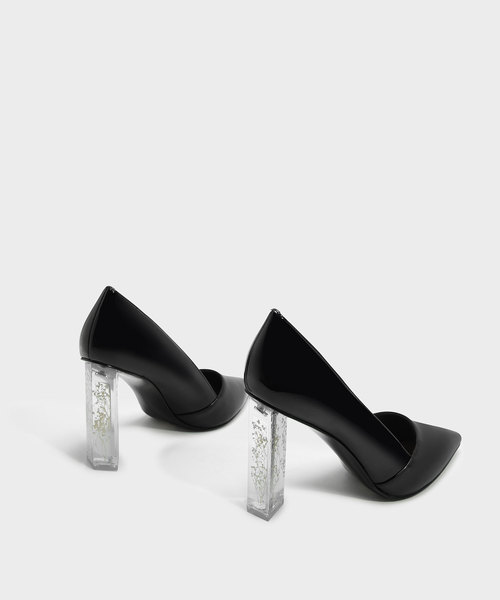 CHARLES & KEITH(チャールズ & キース)の「フローラルルーサイトヒールパンプス / FLORAL LUCITE HEEL PUMPS(パンプス・レディース・ブラック/シルバー・22.5cm/23cm/23.5cm/24.5cm/25cm)」の5枚目の写真