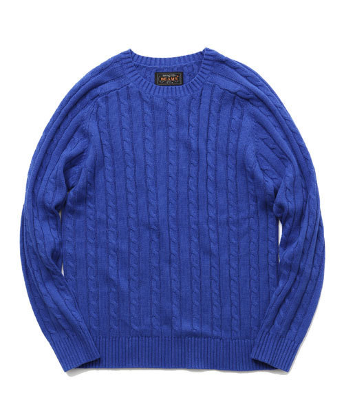 BEAMS PLUS（ビームスプラス）の「○BEAMS PLUS / ケーブル クルーネック ニット（ニット/セーター・メンズ・イエロー/パープル/ロイヤルブルー/ネイビー/ライトグリーン/ブラック/オフホワイト/オレンジ・MEDIUM/SMALL/X-LARGE/LARGE）」の6枚目の写真
