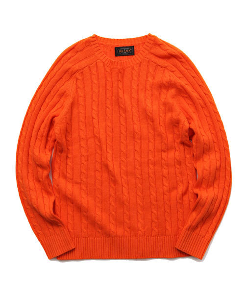 BEAMS PLUS（ビームスプラス）の「○BEAMS PLUS / ケーブル クルーネック ニット（ニット/セーター・メンズ・イエロー/パープル/ロイヤルブルー/ネイビー/ライトグリーン/ブラック/オフホワイト/オレンジ・MEDIUM/SMALL/X-LARGE/LARGE）」の8枚目の写真