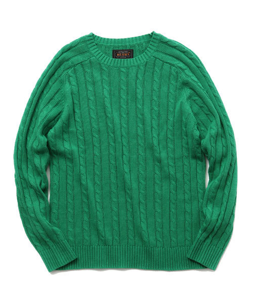 BEAMS PLUS（ビームスプラス）の「○BEAMS PLUS / ケーブル クルーネック ニット（ニット/セーター・メンズ・イエロー/パープル/ロイヤルブルー/ネイビー/ライトグリーン/ブラック/オフホワイト/オレンジ・MEDIUM/SMALL/X-LARGE/LARGE）」の4枚目の写真