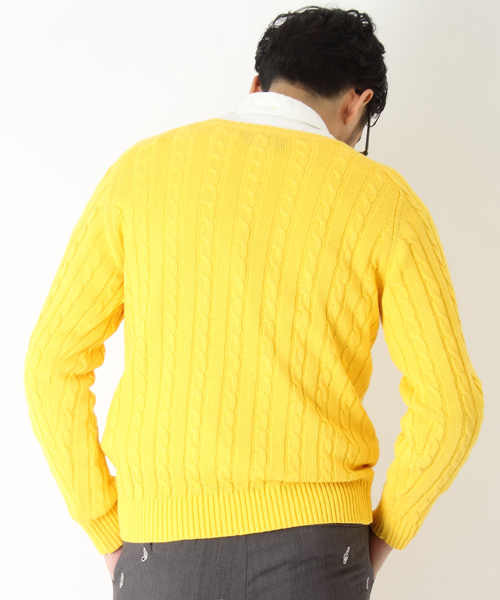 BEAMS PLUS（ビームスプラス）の「○BEAMS PLUS / ケーブル クルーネック ニット（ニット/セーター・メンズ・イエロー/パープル/ロイヤルブルー/ネイビー/ライトグリーン/ブラック/オフホワイト/オレンジ・MEDIUM/SMALL/X-LARGE/LARGE）」の10枚目の写真
