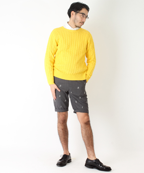 BEAMS PLUS（ビームスプラス）の「○BEAMS PLUS / ケーブル クルーネック ニット（ニット/セーター・メンズ・イエロー/パープル/ロイヤルブルー/ネイビー/ライトグリーン/ブラック/オフホワイト/オレンジ・MEDIUM/SMALL/X-LARGE/LARGE）」の14枚目の写真