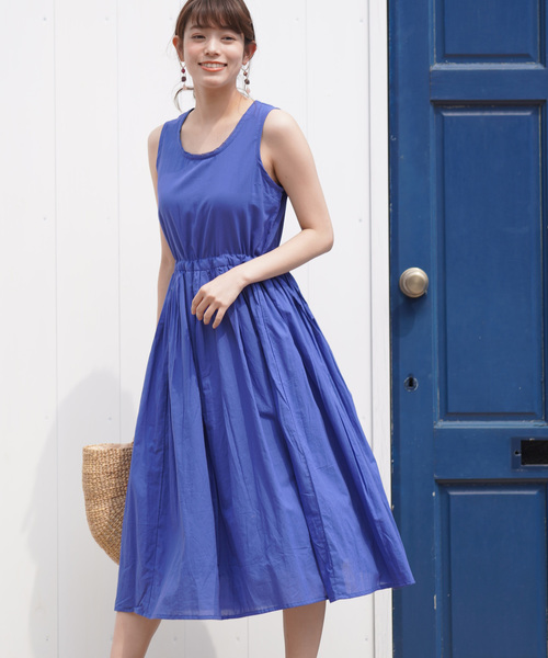 rps（アールピーエス）の「コットンボイルノースリーブワンピース（ワンピース・レディース・ブラック/パープル/ネイビー/ブルー/グリーン/マスタード/ダークベージュ/グレー系その他3/ダークネイビー/ブルーグリーン・M）」の6枚目の写真