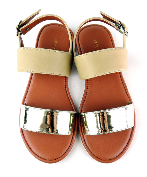 Una gardenia（ウナガルデニア）の「バックストラップメタリックフラットササンダル □（サンダル・レディース・ブラック/ベージュ・LL/S/M/L）」の12枚目の写真