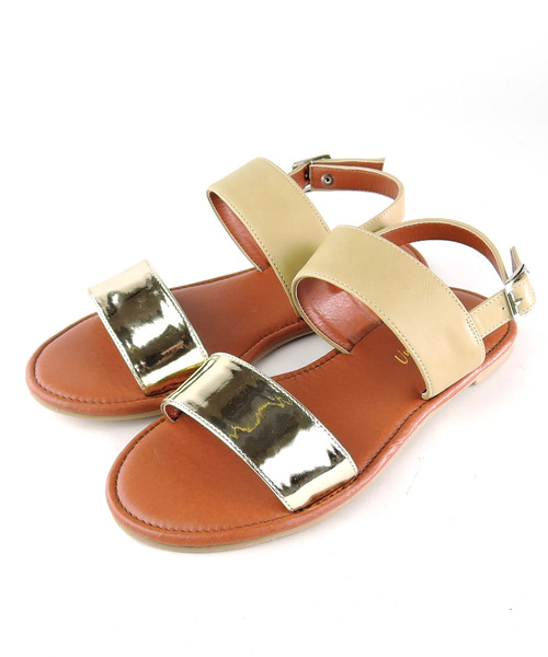 Una gardenia（ウナガルデニア）の「バックストラップメタリックフラットササンダル □（サンダル・レディース・ブラック/ベージュ・LL/S/M/L）」の13枚目の写真