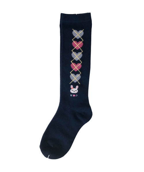 KP DECO（ケーピーデコ）の「ハートアーガイルハイソックス（ソックス/靴下・キッズ・オフホワイト/杢グレー/ブルー系その他・22cm/16cm/18cm/14cm/20cm）」の3枚目の写真