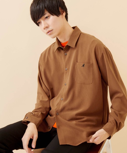 KANGOL（カンゴール）の「KANGOL/カンゴール 別注 L/S オーバーサイズレギュラーカラーシャツ（シャツ/ブラウス・メンズ・ブラック/ダークグリーン/ダークブラウン/ベージュ/ブルー/ベージュ系その他/チャコール/ダークネイビー/オリーブ/グリーン系その他・M/L）」の3枚目の写真