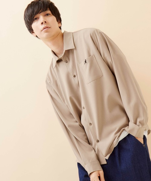 KANGOL（カンゴール）の「KANGOL/カンゴール 別注 L/S オーバーサイズレギュラーカラーシャツ（シャツ/ブラウス・メンズ・ブラック/ダークグリーン/ダークブラウン/ベージュ/ブルー/ベージュ系その他/チャコール/ダークネイビー/オリーブ/グリーン系その他・M/L）」の4枚目の写真