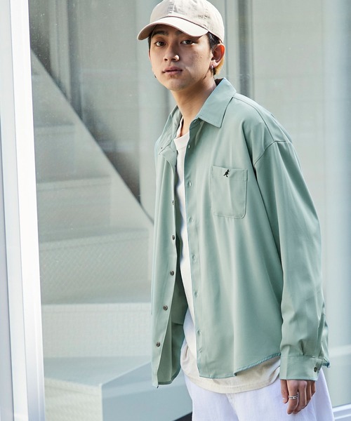 KANGOL（カンゴール）の「KANGOL/カンゴール 別注 L/S オーバーサイズレギュラーカラーシャツ（シャツ/ブラウス・メンズ・ブラック/ダークグリーン/ダークブラウン/ベージュ/ブルー/ベージュ系その他/チャコール/ダークネイビー/オリーブ/グリーン系その他・M/L）」の8枚目の写真