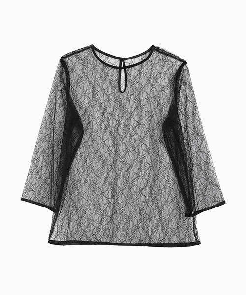 セール】花柄総レース七分袖シアーブラウス【洗える】（シャツ