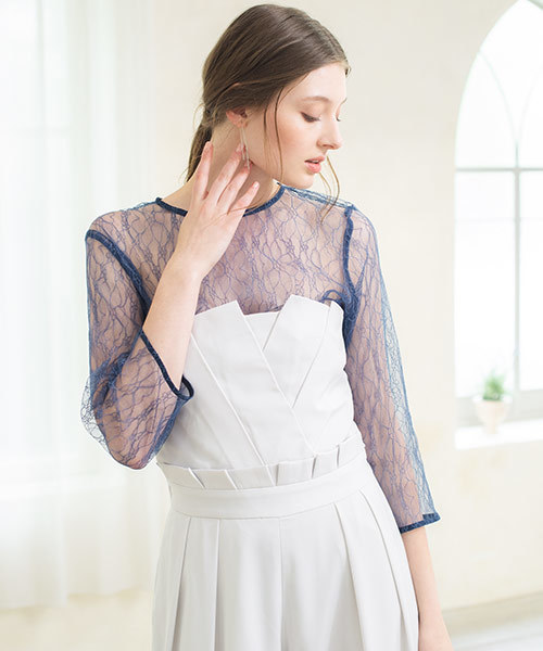 セール】花柄総レース七分袖シアーブラウス【洗える】（シャツ