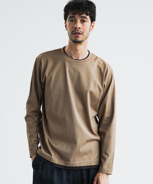 green label relaxing(グリーンレーベルリラクシング)の「CM フェイクレイヤード クルー LS カットソー(Tシャツ/カットソー)」|ベージュ