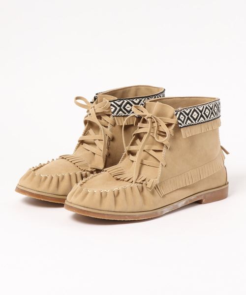 チャイハネ（チャイハネ）の「【チャイハネ】モカシンフリンジショートMEN'Sブーツ（ブーツ・メンズ・ブラック/ベージュ・LL/L）」の2枚目の写真