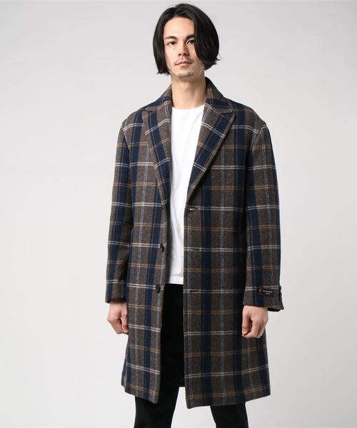 MICHEL KLEIN HOMME   （ミッシェルクランオム）の「コート（接結リバーチェック）（ステンカラーコート・メンズ・ブラック/ネイビー・48/51/46）」の2枚目の写真
