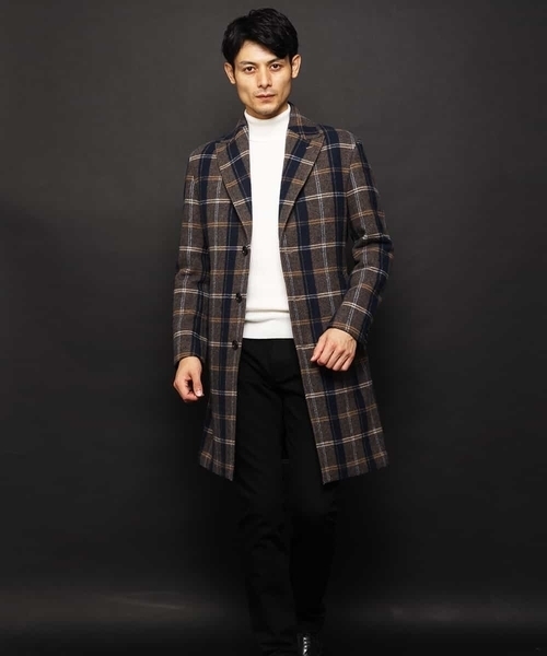 MICHEL KLEIN HOMME   （ミッシェルクランオム）の「コート（接結リバーチェック）（ステンカラーコート・メンズ・ブラック/ネイビー・48/51/46）」の3枚目の写真