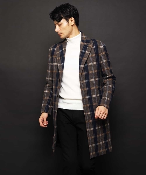 MICHEL KLEIN HOMME   （ミッシェルクランオム）の「コート（接結リバーチェック）（ステンカラーコート・メンズ・ブラック/ネイビー・48/51/46）」の4枚目の写真