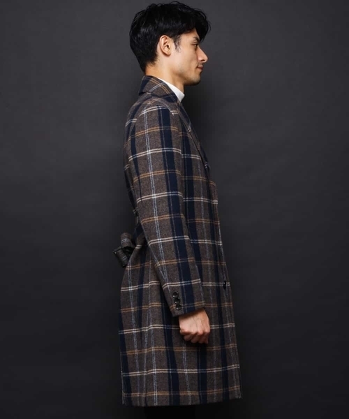 MICHEL KLEIN HOMME   （ミッシェルクランオム）の「コート（接結リバーチェック）（ステンカラーコート・メンズ・ブラック/ネイビー・48/51/46）」の5枚目の写真