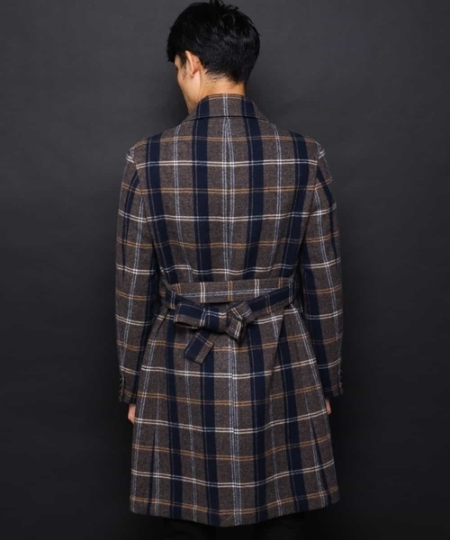 MICHEL KLEIN HOMME   （ミッシェルクランオム）の「コート（接結リバーチェック）（ステンカラーコート・メンズ・ブラック/ネイビー・48/51/46）」の6枚目の写真