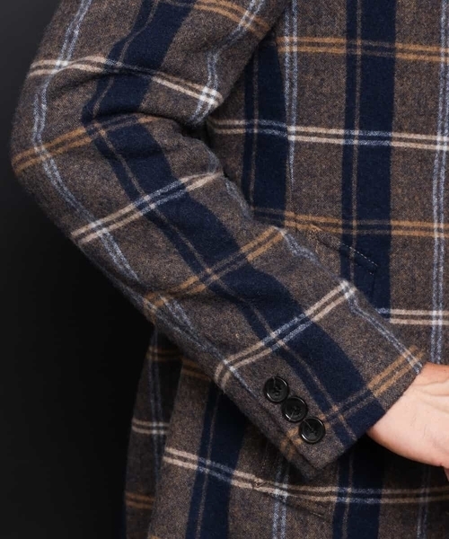 MICHEL KLEIN HOMME   （ミッシェルクランオム）の「コート（接結リバーチェック）（ステンカラーコート・メンズ・ブラック/ネイビー・48/51/46）」の9枚目の写真
