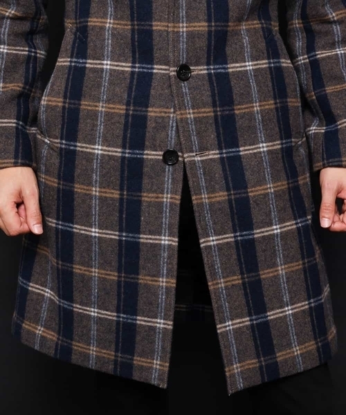 MICHEL KLEIN HOMME   （ミッシェルクランオム）の「コート（接結リバーチェック）（ステンカラーコート・メンズ・ブラック/ネイビー・48/51/46）」の11枚目の写真