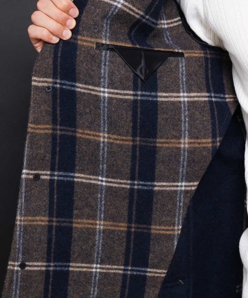 MICHEL KLEIN HOMME   （ミッシェルクランオム）の「コート（接結リバーチェック）（ステンカラーコート・メンズ・ブラック/ネイビー・48/51/46）」の14枚目の写真