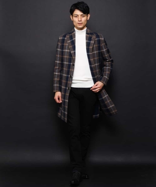 MICHEL KLEIN HOMME   （ミッシェルクランオム）の「コート（接結リバーチェック）（ステンカラーコート・メンズ・ブラック/ネイビー・48/51/46）」の15枚目の写真