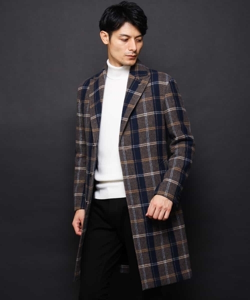 MICHEL KLEIN HOMME   （ミッシェルクランオム）の「コート（接結リバーチェック）（ステンカラーコート・メンズ・ブラック/ネイビー・48/51/46）」の16枚目の写真
