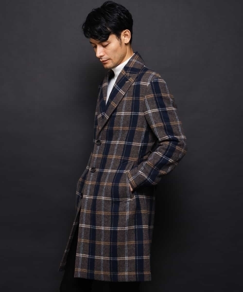 MICHEL KLEIN HOMME   （ミッシェルクランオム）の「コート（接結リバーチェック）（ステンカラーコート・メンズ・ブラック/ネイビー・48/51/46）」の17枚目の写真