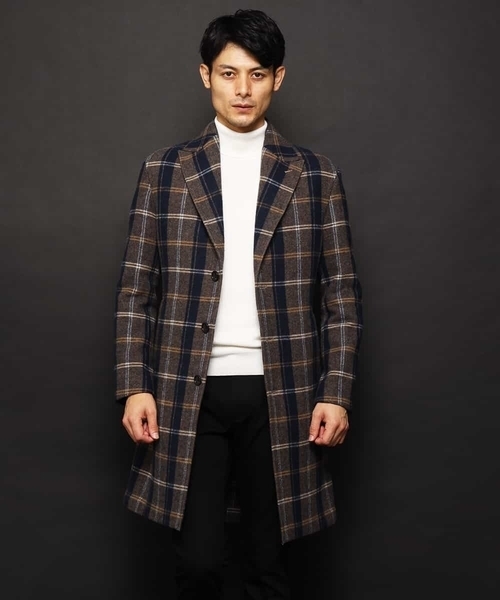 MICHEL KLEIN HOMME   （ミッシェルクランオム）の「コート（接結リバーチェック）（ステンカラーコート・メンズ・ブラック/ネイビー・48/51/46）」の18枚目の写真