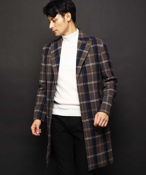 MICHEL KLEIN HOMME   （ミッシェルクランオム）の「コート（接結リバーチェック）（ステンカラーコート・メンズ・ブラック/ネイビー・48/51/46）」の19枚目の写真