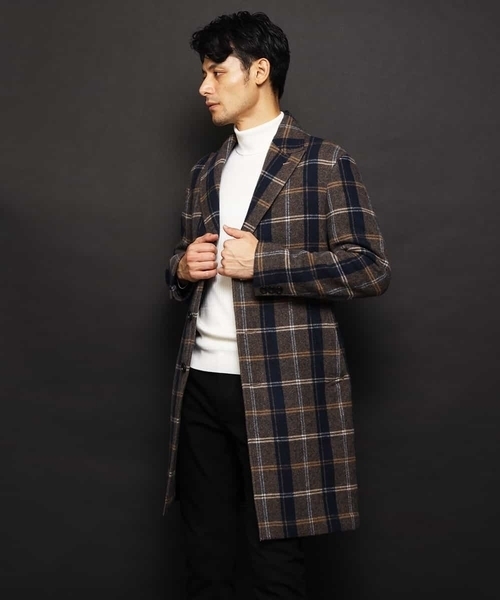 MICHEL KLEIN HOMME   （ミッシェルクランオム）の「コート（接結リバーチェック）（ステンカラーコート・メンズ・ブラック/ネイビー・48/51/46）」の20枚目の写真