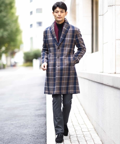 MICHEL KLEIN HOMME   （ミッシェルクランオム）の「コート（接結リバーチェック）（ステンカラーコート・メンズ・ブラック/ネイビー・48/51/46）」の22枚目の写真