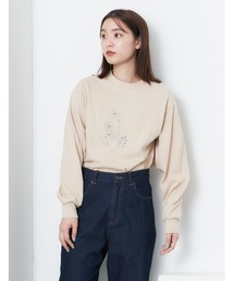 POU DOU DOU | ラインフラワー刺繍ロンTee(Tシャツ/カットソー)