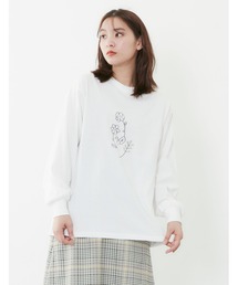 POU DOU DOU | ラインフラワー刺繍ロンTee(Tシャツ/カットソー)