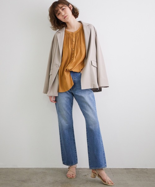 ROPE' PICNIC（ロペピクニック）の「【2WAY】サテン調ギャザーブラウス（シャツ/ブラウス・レディース・ベージュ/オレンジ/ライトグリーン/ラベンダー・38）」の12枚目の写真