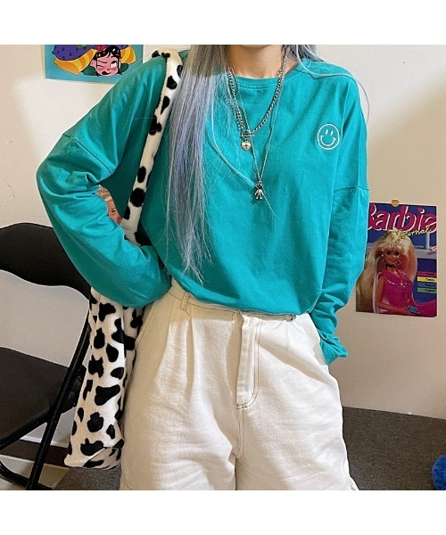 VIBGYOR Women(ヴィブジョー ウィメン)の「【CHW】スマイルポイントビックT(Tシャツ/カットソー・レディース・ホワイト/グリーン/オレンジ/ブラック/ピンク・FREE)」の4枚目の写真