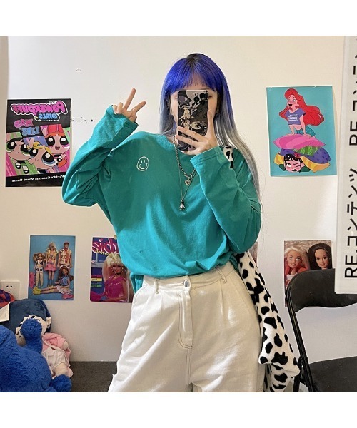 VIBGYOR Women(ヴィブジョー ウィメン)の「【CHW】スマイルポイントビックT(Tシャツ/カットソー・レディース・ホワイト/グリーン/オレンジ/ブラック/ピンク・FREE)」の13枚目の写真