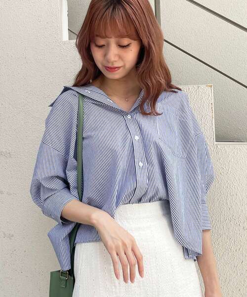 MAJESTIC LEGON（マジェスティックレゴン）の「アソート抜け感シャツ（シャツ/ブラウス・レディース・オフホワイト/ブルー/A/ブルー系その他2・SMALL/MEDIUM）」の12枚目の写真