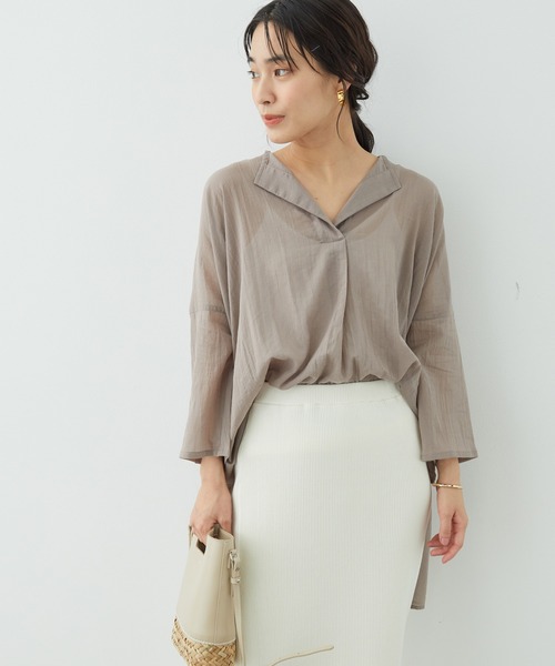 SALON adam et rope'（サロン アダム エ ロペ）の「【WEB限定カラー】［選べる6色］リラックスシアースキッパーシャツ（シャツ/ブラウス・レディース・ブルー系その他4/ホワイト/ピンク/ベージュ/ダークブラウン/ブラック・FREE）」の4枚目の写真