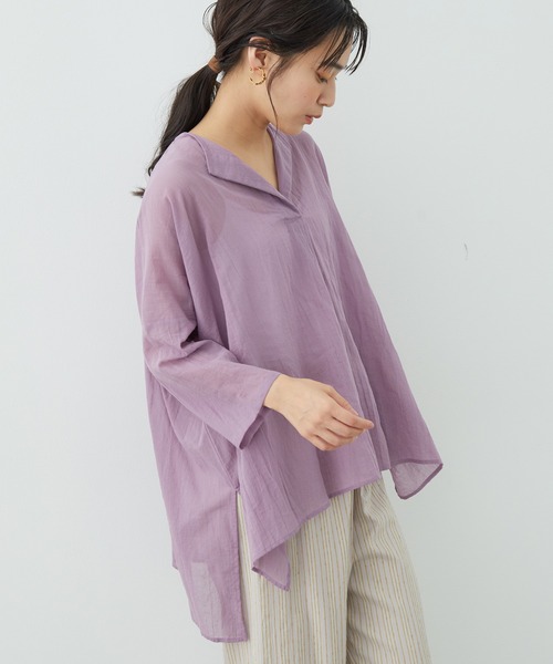 SALON adam et rope'（サロン アダム エ ロペ）の「【WEB限定カラー】［選べる6色］リラックスシアースキッパーシャツ（シャツ/ブラウス・レディース・ブルー系その他4/ホワイト/ピンク/ベージュ/ダークブラウン/ブラック・FREE）」の6枚目の写真