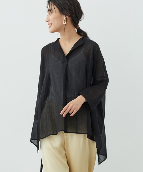 SALON adam et rope'（サロン アダム エ ロペ）の「【WEB限定カラー】［選べる6色］リラックスシアースキッパーシャツ（シャツ/ブラウス・レディース・ブルー系その他4/ホワイト/ピンク/ベージュ/ダークブラウン/ブラック・FREE）」の3枚目の写真