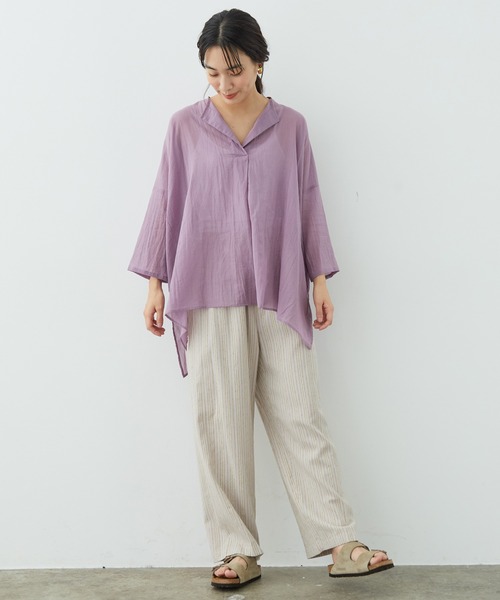 SALON adam et rope'（サロン アダム エ ロペ）の「【WEB限定カラー】［選べる6色］リラックスシアースキッパーシャツ（シャツ/ブラウス・レディース・ブルー系その他4/ホワイト/ピンク/ベージュ/ダークブラウン/ブラック・FREE）」の20枚目の写真